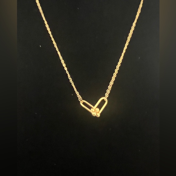 18k Gold Double Chain Interlock Charm Necklace - Picture 8 of 9